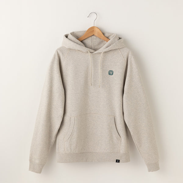Hellgrau melierte veercrew Hoodie "Armor" auf Kleiderbügel, Freisteller mit Kapuze und Kängurutasche